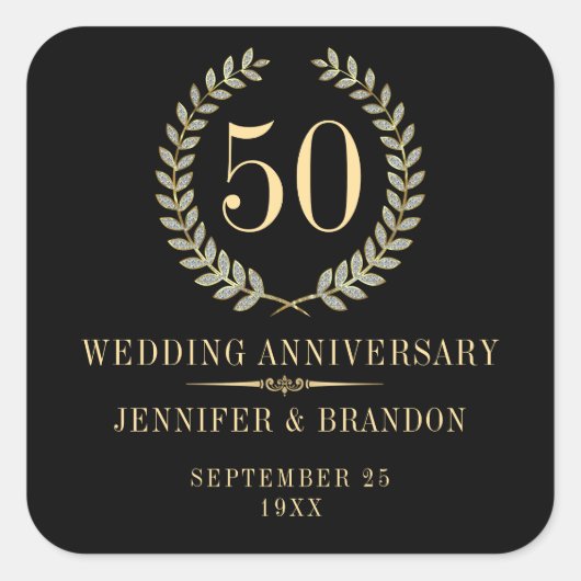 Elegantes Gold & Silver Laurel Weinkeller Quadratischer Aufkleber (Vorderseite)