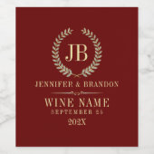 Elegantes Gold & Silver Laurel Wreath auf Rot Weinetikett (Einzelnes Label)