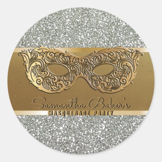 Elegantes Gold Silver Masquerade Party Geburtstag Runder Aufkleber (Vorderseite)