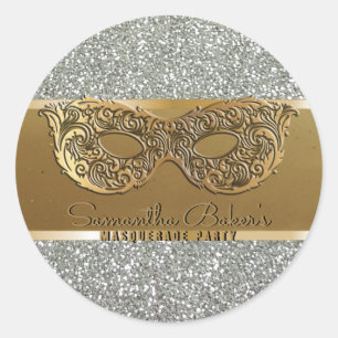 Elegantes Gold Silver Masquerade Party Geburtstag Runder Aufkleber