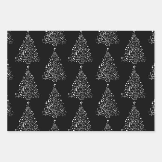 Elegantes Gold Silver & Red Christmas Tree Motif Geschenkpapier Set (Vorderseite 2)