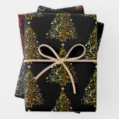 Elegantes Gold Silver & Red Christmas Tree Motif Geschenkpapier Set (Beispiel)