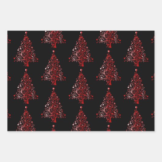 Elegantes Gold Silver & Red Christmas Tree Motif Geschenkpapier Set (Vorderseite 3)