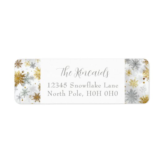Elegantes Gold & Silver Snowflake-Adressetikett (Vorne)