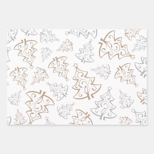 Elegantes Gold Silver Tree Weihnachtswrapping Pape Geschenkpapier Set (Vorderseite 2)