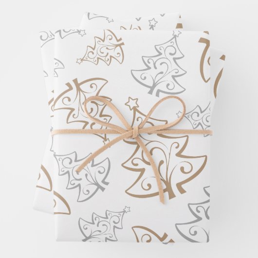 Elegantes Gold Silver Tree Weihnachtswrapping Pape Geschenkpapier Set (Beispiel)