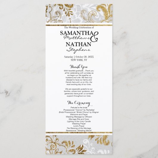 Elegantes Gold Silver und Gray Floral Programme (Vorderseite)