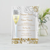Elegantes Gold Silver White Silk Champagne Brunch Einladung (Stehend Vorderseite)