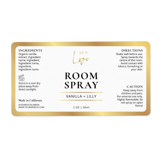 Elegantes Gold Simple Modern Room Mist Spray Label (Vorne)