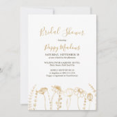 Elegantes Gold Sketch Wildblume Brautparty Einladung (Vorderseite)