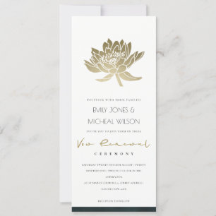 Elegantes Gold Smaragdgrün Lotus Florales Gelübdee Einladung