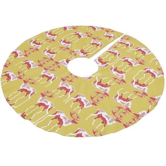 Elegantes Gold Snow Deer Moose fröhliches Weihnach Polyester Weihnachtsbaumdecke (Schrägansicht)