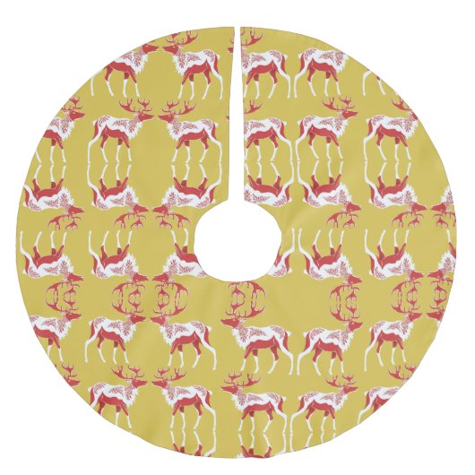 Elegantes Gold Snow Deer Moose fröhliches Weihnach Polyester Weihnachtsbaumdecke (Vorderseite)