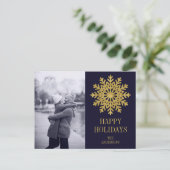 Elegantes Gold Snowflake Foto Feiertagspostkarte (Stehend Vorderseite)