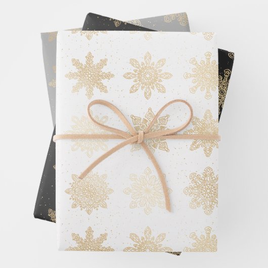 Elegantes Gold Snowflake Muster Geschenkpapier Set (Beispiel)