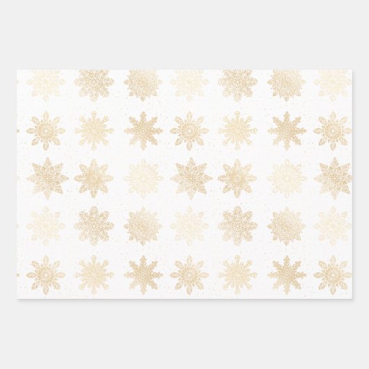 Elegantes Gold Snowflake Muster Geschenkpapier Set (Vorderseite)