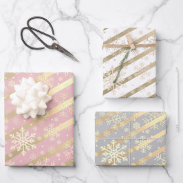 Elegantes Gold Snowflake Muster  Geschenkpapier Set