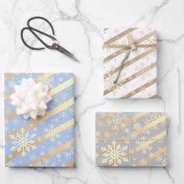 Elegantes Gold Snowflake Muster  Geschenkpapier Set