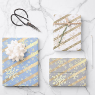 Elegantes Gold Snowflake Muster  Geschenkpapier Set