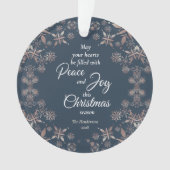Elegantes Gold Snowflakes Peace Joy Blue Ornament (Vorderseite)