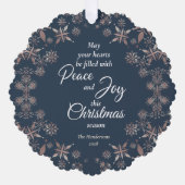 Elegantes Gold Snowflakes Peace Joy Blue Ornament Karte (Vorderseite)