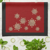 Elegantes Gold Snowflakes Rot & Schwarz Weihnachte Geschirrtuch (Gefaltet)
