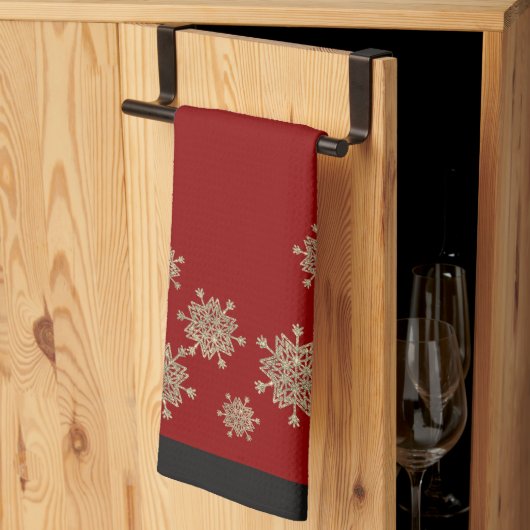 Elegantes Gold Snowflakes Rot & Schwarz Weihnachte Geschirrtuch (Drittel gefaltet)