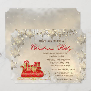 Elegantes Gold Snowflakes, Weihnachts-Schlitten-Pa Einladung