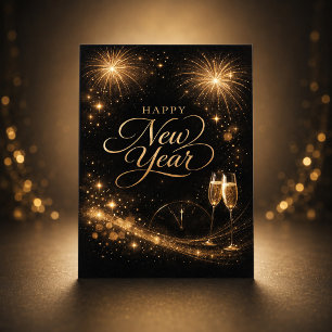 Elegantes Gold-Sparkle-Frohes-Neujahrs-Design Feiertagskarte