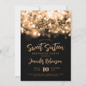 Elegantes Gold Sparkle Lights Foto Sweet 16 Einladung (Vorderseite)