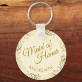 Elegantes Gold-Spitzen auf Cream-Trauzeugin Hochze Schlüsselanhänger (Vorderseite)