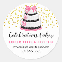 Elegantes Gold Sprinkles Rosa Kuchen Runder Aufkleber