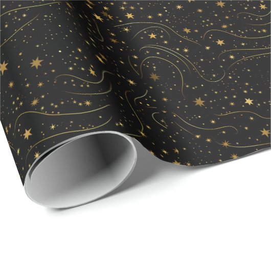 Elegantes Gold Starry Night Wrapping Paper Geschenkpapier (Rolleneckpunkt)