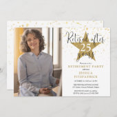 Elegantes Gold Stars Foto Retirement Party Einladung (Vorne/Hinten)