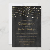 Elegantes Gold String Lights Foto Quinceanera Einladung (Vorderseite)