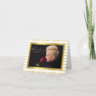 Elegantes Gold Stripe Foto Danke Karte