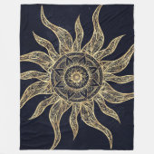 Elegantes Gold Sun Mandala Blauer Nebel Design Fleecedecke (Vorderseite)