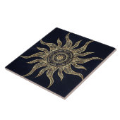 Elegantes Gold Sun Mandala Blauer Nebel Design Fliese (Seite)