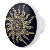 Elegantes Gold Sun Mandala Blauer Nebel Design Keramikknauf (Rechts)