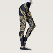 Elegantes Gold Sun Mandala Blauer Nebel Design Leggings (Rechts)