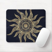 Elegantes Gold Sun Mandala Blauer Nebel Design Mousepad (Mit Mouse)