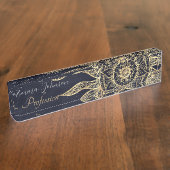 Elegantes Gold Sun Mandala Blauer Nebel Design Namensplakette (Seite)