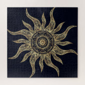 Elegantes Gold Sun Mandala Blauer Nebel Design Puzzle (Horizontal)