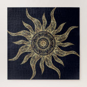 Elegantes Gold Sun Mandala Blauer Nebel Design Puzzle (Vertikal)