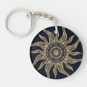 Elegantes Gold Sun Mandala Blauer Nebel Design Schlüsselanhänger (Vorderseite)