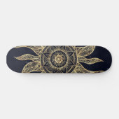 Elegantes Gold Sun Mandala Blauer Nebel Design Skateboard (Horizontal)