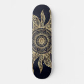 Elegantes Gold Sun Mandala Blauer Nebel Design Skateboard (Vorderseite)