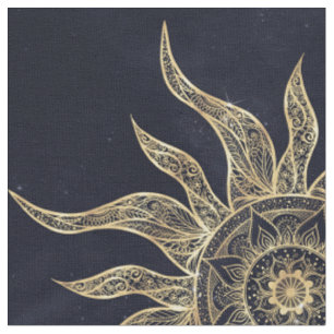 Elegantes Gold Sun Mandala Blauer Nebel Design Stoff