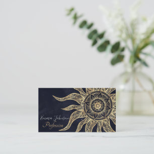 Elegantes Gold Sun Mandala Blauer Nebel Design Visitenkarte