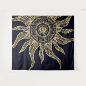 Elegantes Gold Sun Mandala Blauer Nebel Design Wandteppich (Vorderseite (Horizontal))